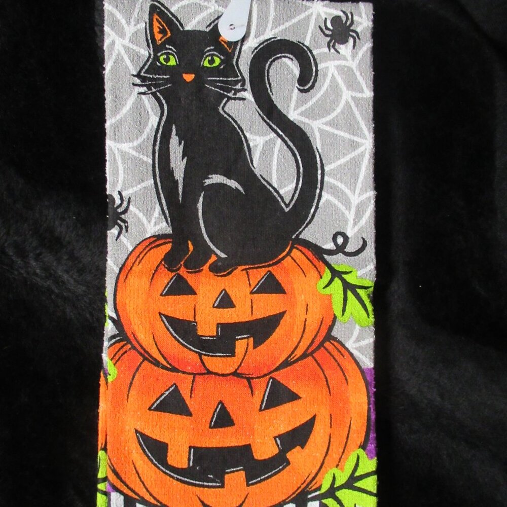 Halloween Black Cat on Pumpkin Kitchen Towel
